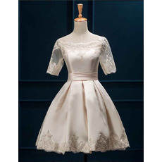 Discount Informal Off-the-shoulder Satin Short Wedding Dress with Half Sleeves