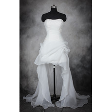 Inexpensive Charming Strapless High-Low Asymmetric Organza Wedding Dress