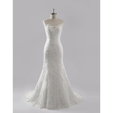 Custom Elegant Trumpet Court Train Chiffon Lace Wedding Dress/ Gowns