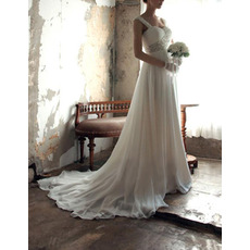 Women's Chic Sweetheart Sweep Train Chiffon Wedding Dress with Straps
