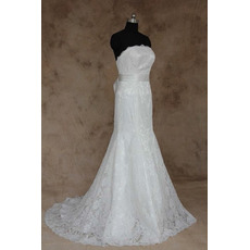 Women's Fashionable Sheath Strapless Long Lace Wedding Dress with Belts