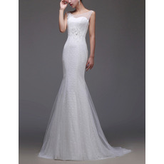 Classy Sheath Sleeveless Sweep Train Lace Tulle Wedding Dress