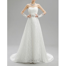 Discount Simple Modern A-Line Sweetheart Sweep Train Lace Wedding Dress