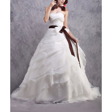 Custom Stunning A-Line Long Organza Layered Skirt Wedding Dress with Belts