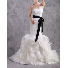 Inexpensive Amazing Mermaid Sweetheart Ruffle Skirt Wedding Dress with Belts