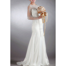 2022 Classic Sheath Chiffon Wedding Dress with Long Sheer Sleeves
