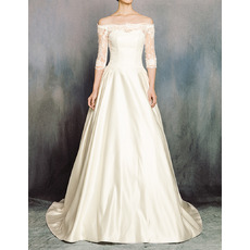 Custom Vintage Off-the-shoulder Satin Wedding Dress with Half Sleeves