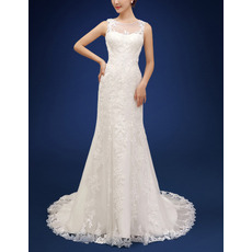 Women's Inexpensive Elegant Sheath Sleeveless Court Train Bridal Wedding Dress