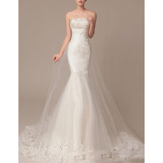 Sexy Mermaid Strapless Sleeveless Sweep Train Organza Wedding Dress