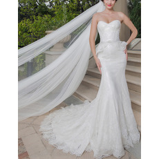 Sexy Chic Sheath Sweetheart Sleeveless Sweep Train Lace Wedding Dress