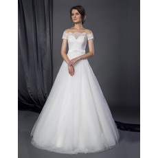 Classic A-Line Off-the-shoulder Tulle Wedding Dress with Short Sleeves