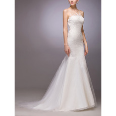 Sexy Mermaid Sleeveless Sweep Train Tulle Satin Wedding Dress