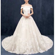 Luxurious A-Line Off-the-shoulder Chapel Train Organza Wedding Dress