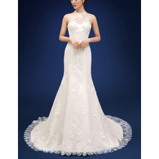 Fashionable Sheath Halter Court Train Organza Wedding Dress