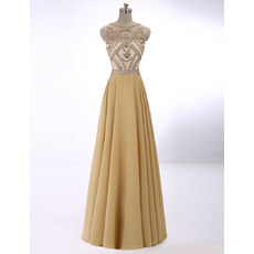 Custom Best Sleeveless Long Rhinestone Sheer Bodice Prom Evening Dress