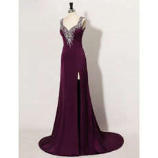 Sexy Sheath Sweetheart Satin Rhinestone Side-Vent Long Evening Dress