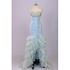 Beautiful Mermaid Sweetheart High-Low Chiffon Ruffle Prom Evening Dress