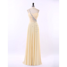 Elegant One Shoulder Sweetheart Floor Length Chiffon Prom Evening Dress for Women