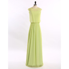 Inexpensive Elegant Column Sleeveless Floor Length Chiffon Solid Prom Evening Dress