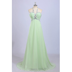 Inexpensive Halter Sleeveless Sweep Train Chiffon Evening Dress