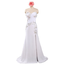 Custom Inexpensive Sweetheart Floor Length White Chiffon Beading Evening Dress