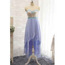 Beautiful Custom Sweetheart High-Low Chiffon Tasseled Skirt Prom Evening Dress