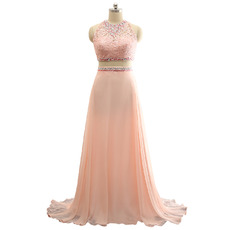 Custom Plus Size Sleeveless Sweep Train Chiffon Two-Piece Evening Dress