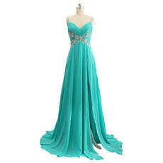 Elegant Sweetheart Long Chiffon Prom Evening Dress with Spaghetti Straps