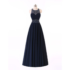 Sexy A-Line Sleeveless Long Chiffon Backless Prom Evening Dress