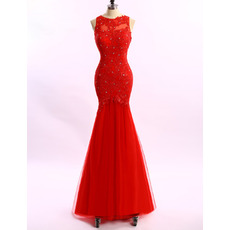 Women's Beautiful Trumpet Sleeveless Long Applique Formal Evening Dress