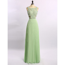 Elegant Floor Length Chiffon Rhinestone Pleated Skirt Formal Evening Dress