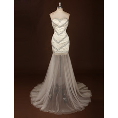 Designer Custom Sheath Sweetheart Long Tulle Skirt Prom Evening Dress