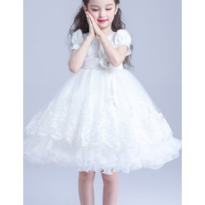 Adorable Princess Knee Length Flower Girl Dress with Short Sleeves