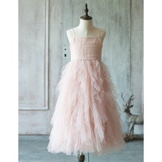 Custom Stunning Spaghetti Straps Long Ruffle Skirt Tulle Flower Girl Dress