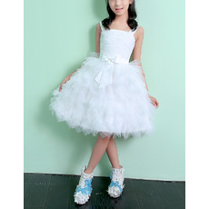 Adorable Knee Length Ruffle Skirt Flower Girl Dress with Straps