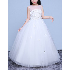 Little Girls Classy Sleeveless Floor Length Organza Flower Girl Dress