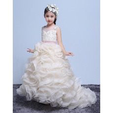 Adorable Sweep Train Ruffle Skirt Flower Girl Dress with Belts