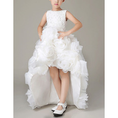 Inexpensive Pretty High-Low Organza Floral Skirt Flower Girl Dress