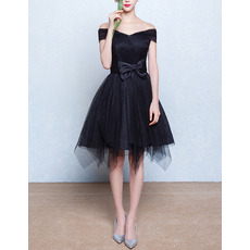 Girls Classy Off-the-shoulder Short Little Black Homecoming Dress with Bows