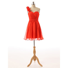 Simple One Shoulder Short Hot Pink Chiffon Homecoming Dress