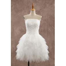 Affordable Informal Strapless Short Organza Ruffle Skirt Bridal Wedding Dress