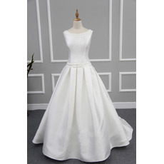 Affordable Modern Ball Gown Sleeveless Chapel Train Satin Wedding Dress