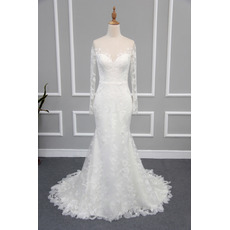 Inexpensive Sexy Sheath Sweetheart Lace Satin Wedding Dress with Long Sleeves