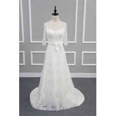 Timeless Round/ Scoop Neck Lace Wedding Dress with 3/4 Long Sleeves