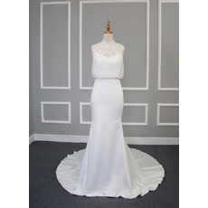 Trendy Modern Sheath Chapel Train Satin Lace Blouse Wedding Dress