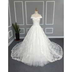 Chic Modern A-Line Off-the-shoulder Cathedral Lace Wedding Dress