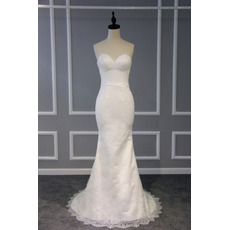 Inexpensive Sexy Sheath Sweetheart Sleeveless Sweep Train Lace Wedding Dress