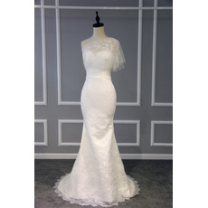 Chic Sheath One Shoulder Sweep Train Lace Wedding Dress