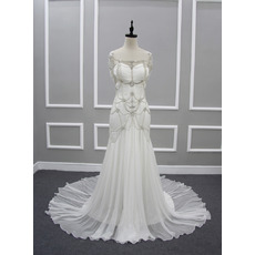 Custom Chic Sweetheart Chapel Train Chiffon Wedding Dress with Beads