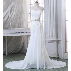 Inexpensive Elegant Sheath Sweetheart Court Train Chiffon Wedding Dress